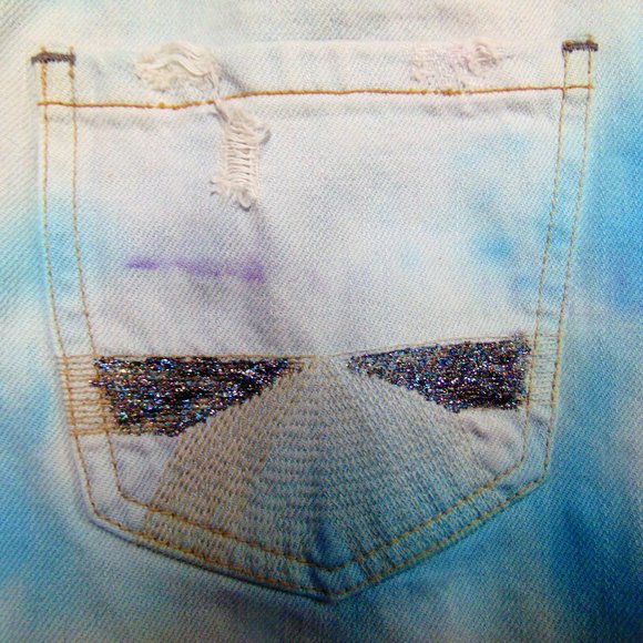 Hand Dyed Peeping Kittens Denim Mini Skirt - Picture 4 of 6